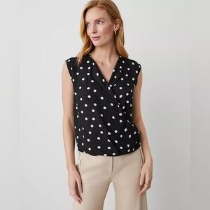 NEW Ann Taylor Black White Dot Wrap Top M